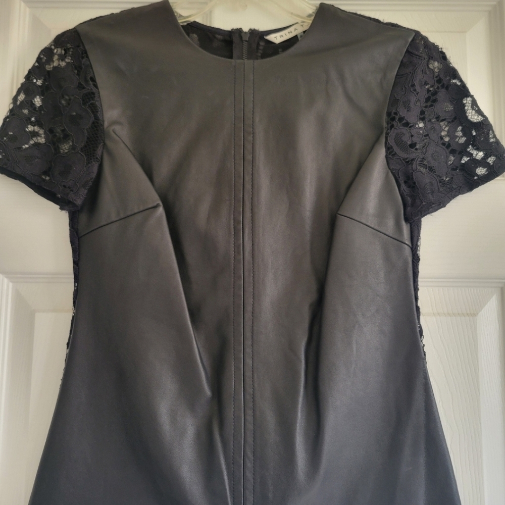 Trina Turk Leather and Lace Top